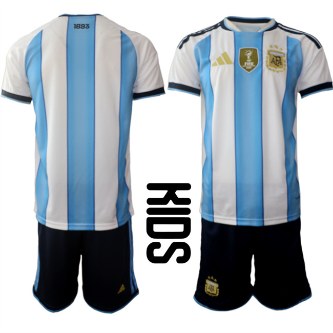 Youth Argentina Blank White Blue 2025-26 Home Soccer Jersey Suit