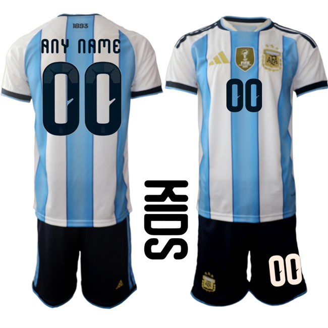 Youth Argentina Custom White Blue 2025-26 Home Soccer Jersey Suit