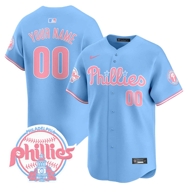 Men's Philadelphia Phillies Active Player Custom Bubblegum Light Blue Vapor Premier Limited Stitched Jersey