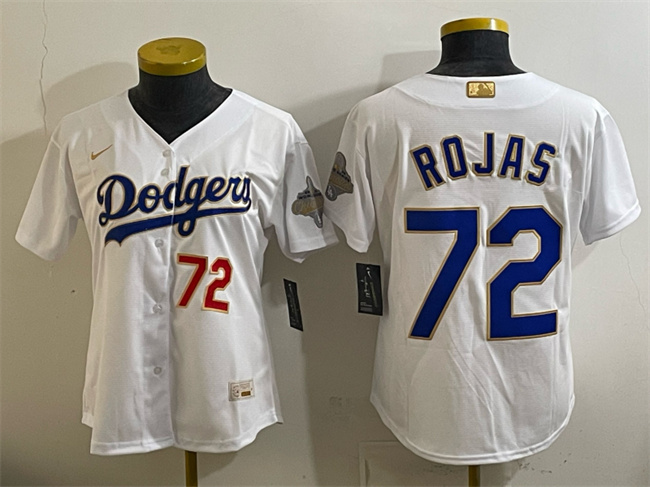 Women's Los Angeles Dodgers #72 Miguel Rojas White 2026 Gold Collection Stadium Stitched Baseball Jersey(Run Small)