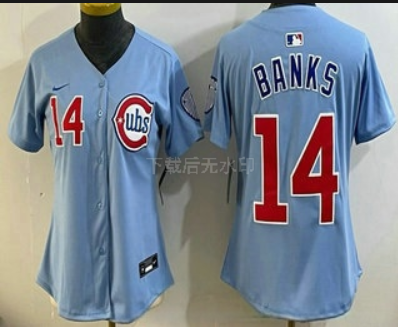 Women's Chicago Cubs #14 Ernie Banks Baby Blue Limited Jersey