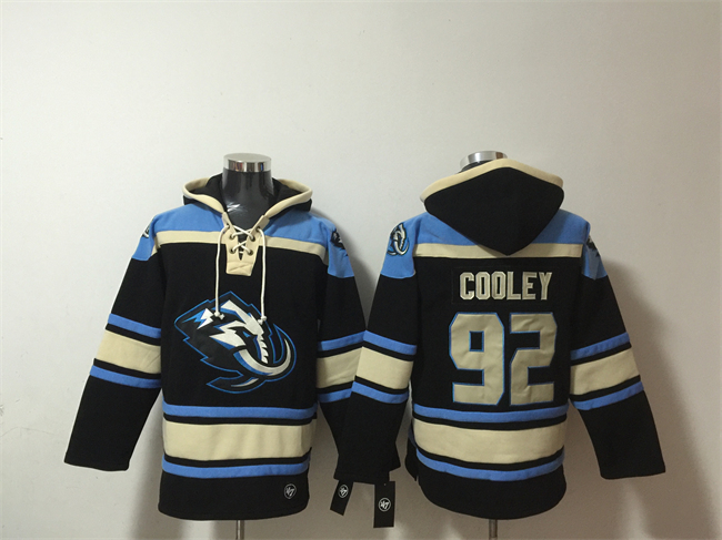 Men's Utah Mammoth #92 Logan Cooley Black Blue Ageless Must-Have Lace-Up Pullover Hoodie
