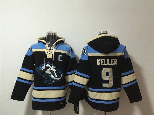 Men's Utah Mammoth #9 Clayton Keller Black Blue Ageless Must-Have Lace-Up Pullover Hoodie