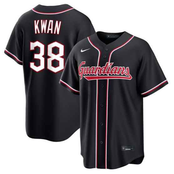 Men's Cleveland Guardians #38 Steven Kwan 2026 Fashion Replica Black Out Stitched Baseball Jersey