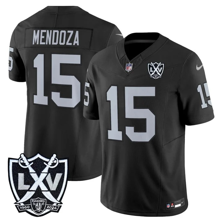 Men's Las Vegas Raiders #15 Fernando Mendoza Black F.U.S.E. 2026 NFL Draft With 65th Anniversary Patch Limited Stitched Jersey
