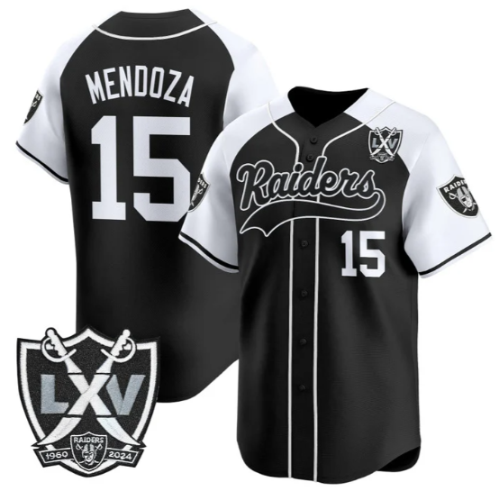 Men's Las Vegas Raiders #15 Fernando Mendoza Alternate 65th Anniversary Patch Vapor Stitched Baseball Jersey