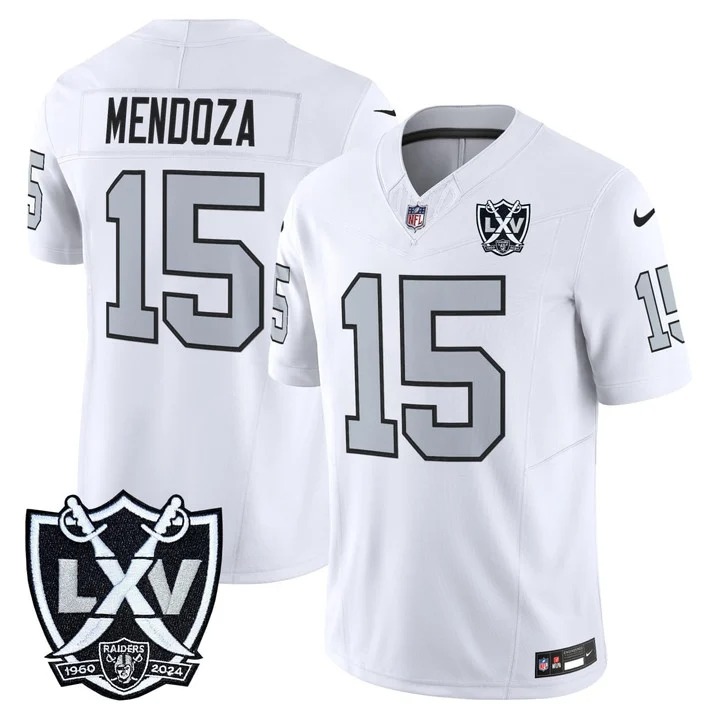 Men's Las Vegas Raiders #15 Fernando Mendoza White F.U.S.E. 2026 NFL Draft With 65th Anniversary Patch Limited Stitched Jersey