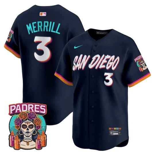 Men's San Diego Padres #3 Jackson Merrill Obsidian 2026 City Connect Limited Stitched Jersey