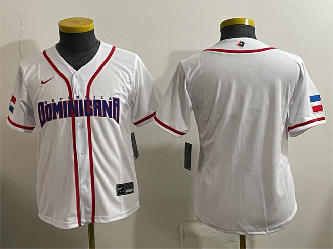 Youth Dominican Republic Baseball Blank White 2026 World Baseball Classic Home Stadium Stitched Baseball Jersey