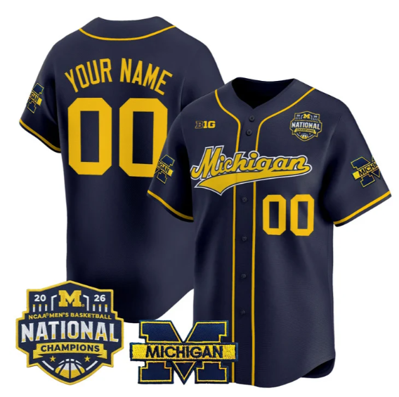 Men's Michigan Wolverines Custom Navy 2026 National Champions Patch Limited Stitched Baseball  Jersey