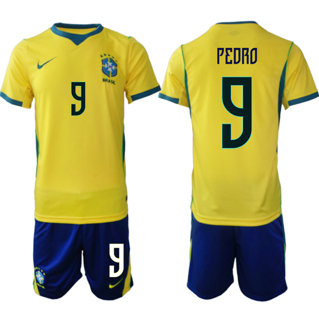 Men's Brazil national football team #9 Joao Pedro Yellow Home 2026 Soccer Jersey Suit