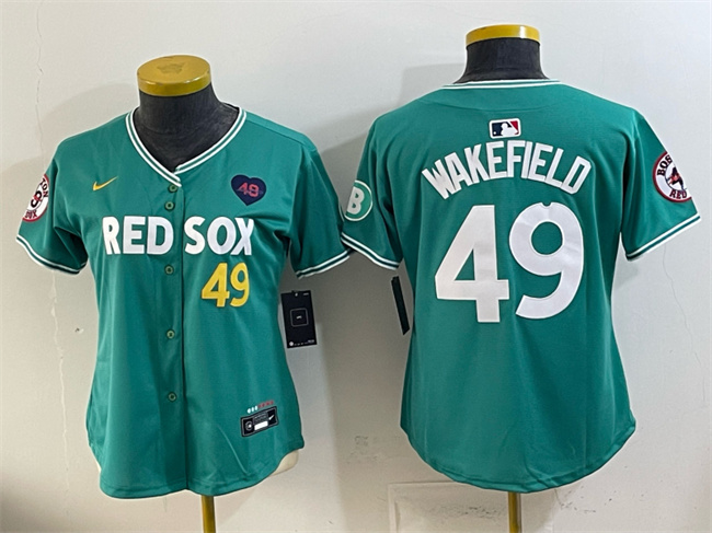 Youth Boston Red Sox #49 Tim Wakefield Memorial Patch Green 2025 City Connect Limited Stitched Baseball Jersey