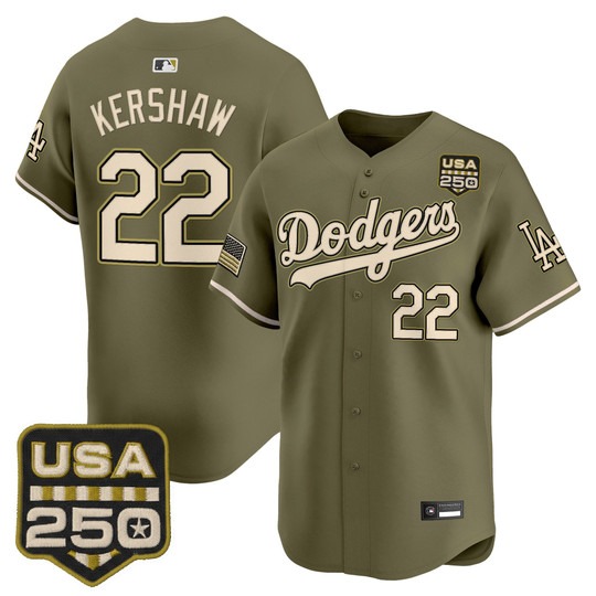 Men's Los Angeles Dodgers #22 Clayton Kershaw Olive 2026 Armed Forces Day Limited Stitched Jersey