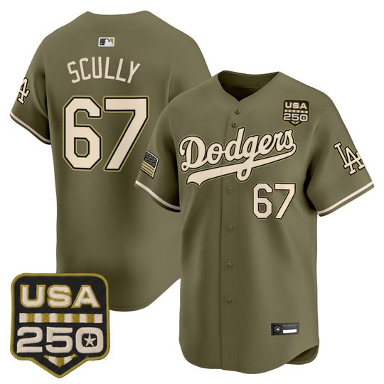 Men's Los Angeles Dodgers #67 Vin Scully Olive 2026 Armed Forces Day Limited Stitched Jersey