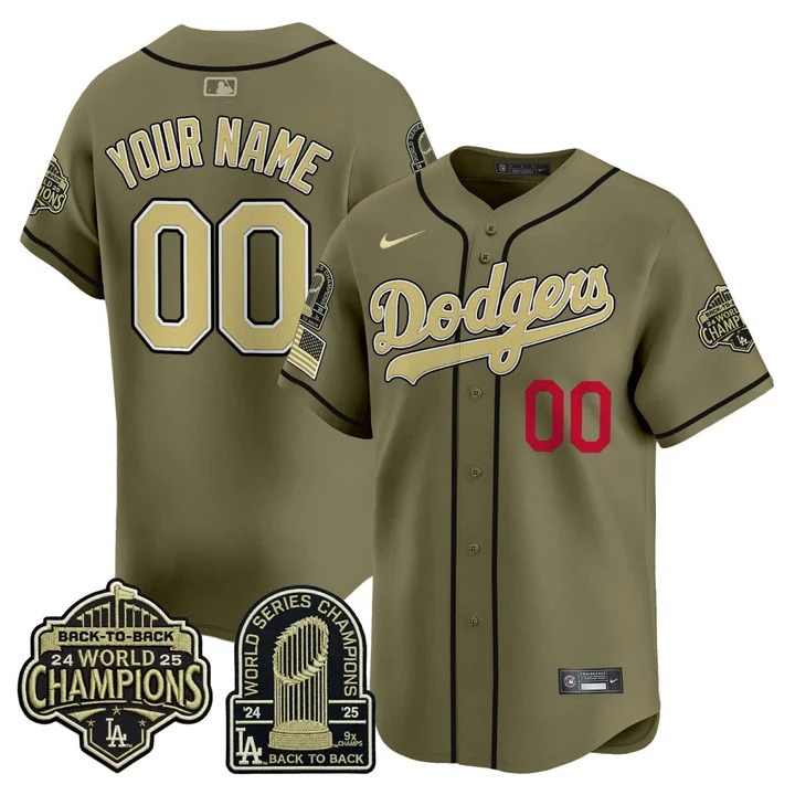 Men & Women & Youth Los Angeles Dodgers Custom Olive Back 2 Back Patch Limited Stitched Jersey