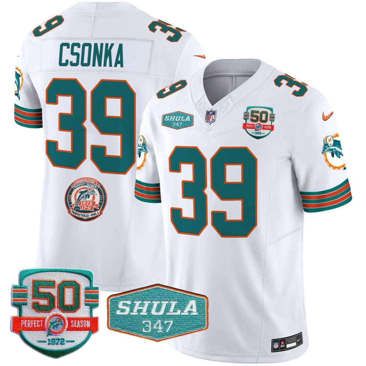 Men's Miami Dolphins #39 Larry Csonka White F.U.S.E. With Patch Vapor Limited Stitched Jersey
