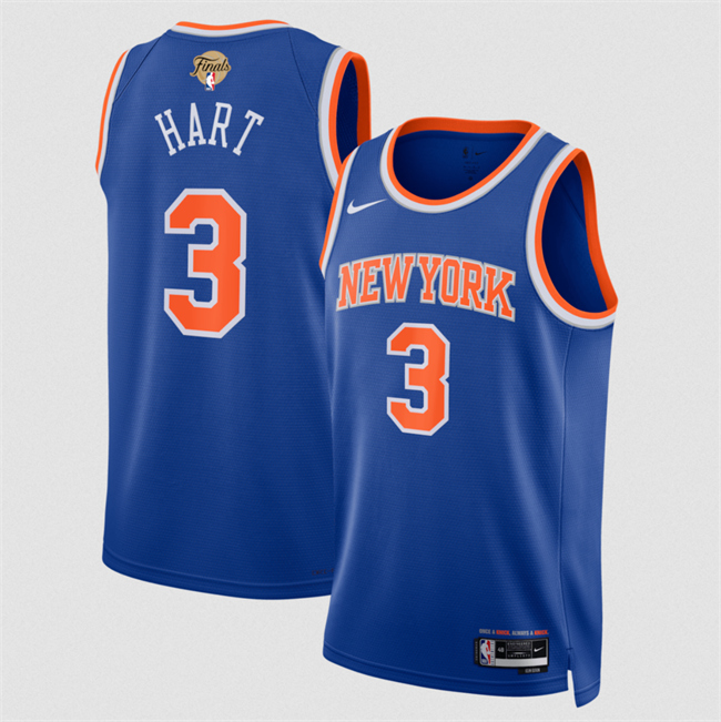 Men's New Yok Knicks #3 Josh Hart Blue 2026 Finals Patch Icon Edition Stitched Basketball Jersey