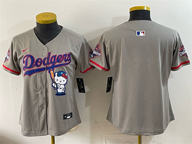 Youth Los Angeles Dodgers Blank Grey Hello Kitty Night 2025 World Series Champions Patch Stitched Baseball Jersey