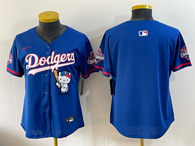 Youth Los Angeles Dodgers Blank Royal Hello Kitty Night 2025 World Series Champions Patch Stitched Baseball Jersey