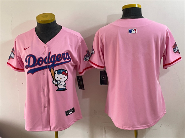 Youth Los Angeles Dodgers Blank Pink Hello Kitty Night 2025 World Series Champions Patch Stitched Baseball Jersey