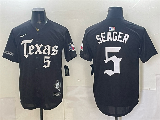 Men's Texas Rangers #5 Corey Seager Black Gothic Mexico 2025 Vapor Premier Limited Stitched Baseball Jersey