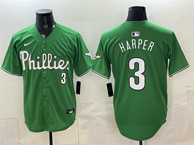Men's Philadelphia Phillies #3 Bryce Harper Green Limited Stitched Jersey