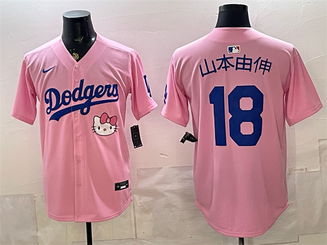 Men's Los Angeles Dodgers #18 山本由伸 Pink 2025 Hello Kitty Vapor Limited Stitched Baseball Jersey