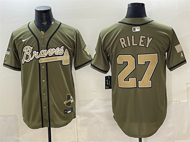 Men's Atlanta Braves #27 Austin Riley Olive 2026 Armed Forces Day Stitched Baseball Jersey