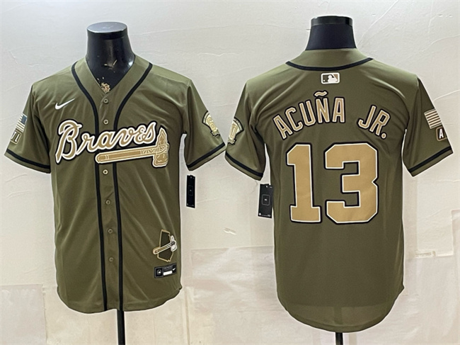 Men's Atlanta Braves #13 Ronald Acu?a Jr. Olive 2026 Armed Forces Day Stitched Baseball Jersey