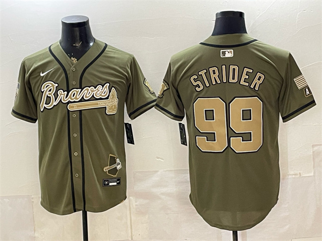 Men's Atlanta Braves #99 Spencer Strider Olive 2026 Armed Forces Day Stitched Baseball Jersey