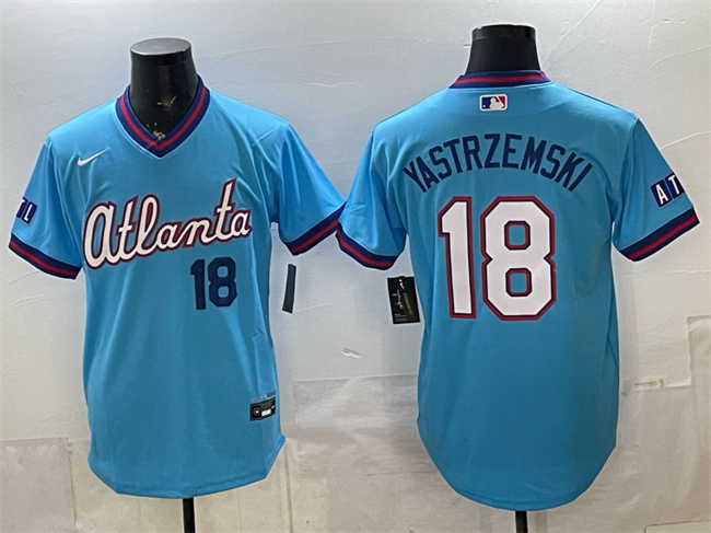 Men's Atlanta Braves #18 Mike Yastrzemski Blue 2026 City Connect Stadium Stitched Baseball Jersey