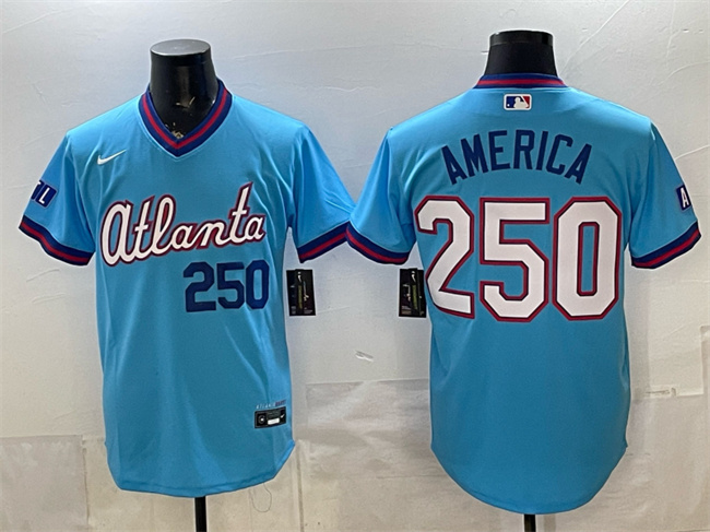 Men's Atlanta Braves #250 America Powder Blue 2026 City Connect Stadium Stitched Baseball Jersey