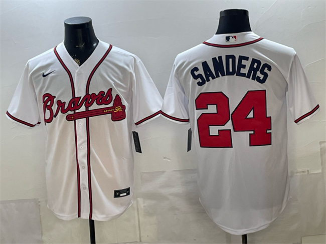 Men's Atlanta Braves #24 Deion Sanders White Cool Base Stitched Baseball Jersey