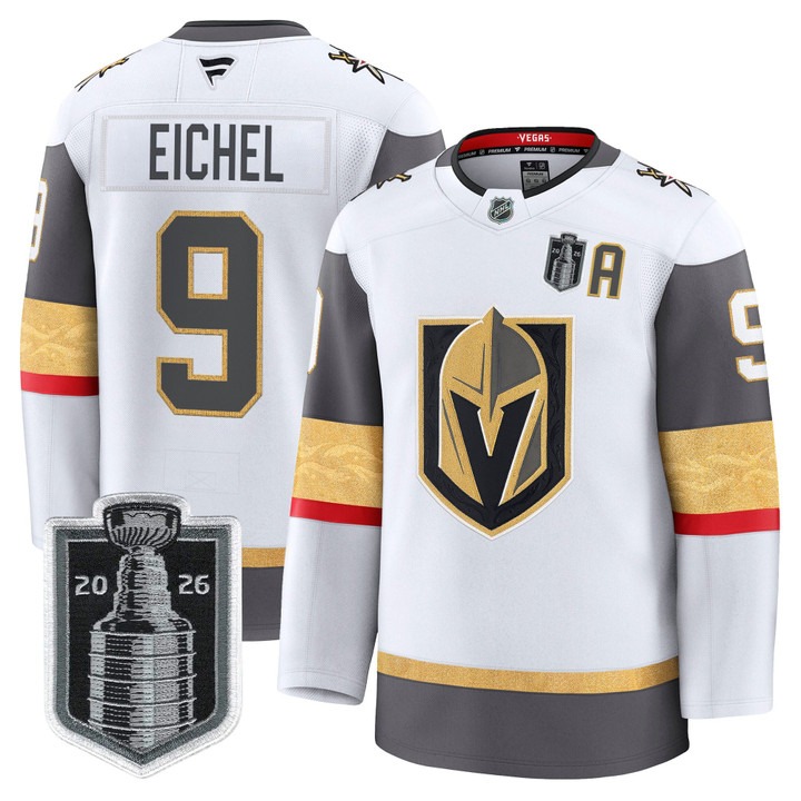 Men's Vegas Golden Knights #9 Jack Eichel White 2026 Stanley Cup Final Patch Home Stitched Hockey Jersey