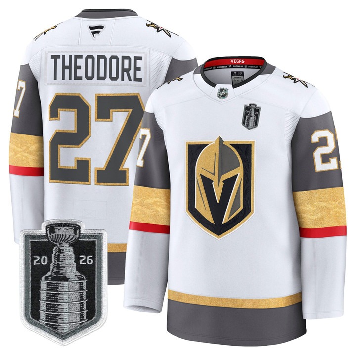 Men's Vegas Golden Knights #27 Shea Theodore White 2026 Stanley Cup Final Patch Home Stitched Hockey Jersey