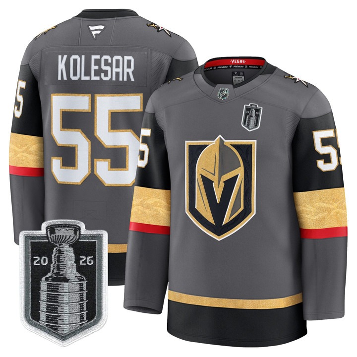 Men's Vegas Golden Knights #55 Keegan Kolesar Grey 2026 Stanley Cup Final Patch Home Stitched Hockey Jersey