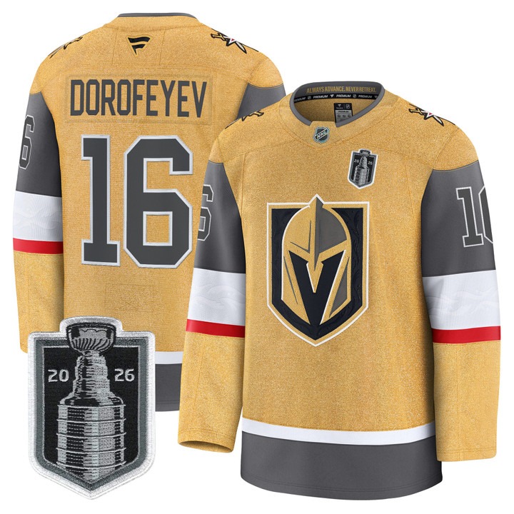 Men's Vegas Golden Knights #16 Pavel Dorofeyev Gold 2026 Stanley Cup Final Patch Home Stitched Hockey Jersey