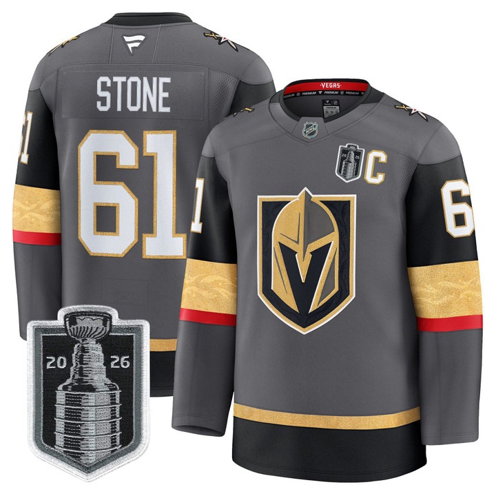 Men's Vegas Golden Knights #61 Mark Stone Grey 2026 Stanley Cup Final Patch And C Patch Home Stitched Hockey Jersey