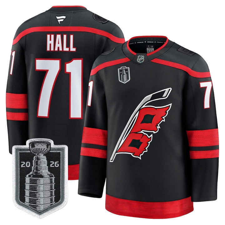 Men's Carolina Hurricanes #71 Taylor Hall Black 2026 Stanley Cup Final Home Premium Hockey Stitched Jersey