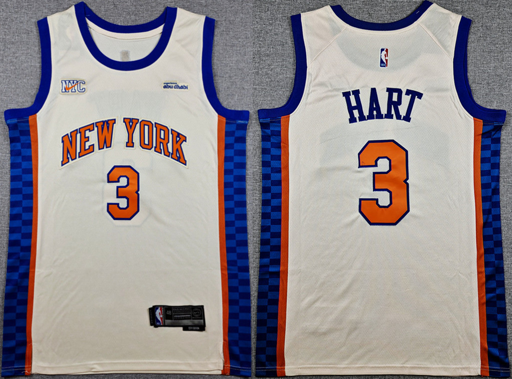 Men's New Yok Knicks #3 Josh Hart Cream 2024-25 City Edition Stitched Basketball Jersey