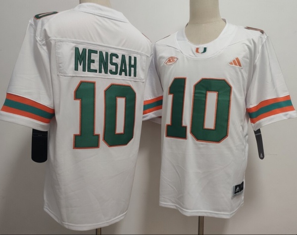 Men's Miami Hurricanes #10 Darian Mensah White Stitched Football Jersey