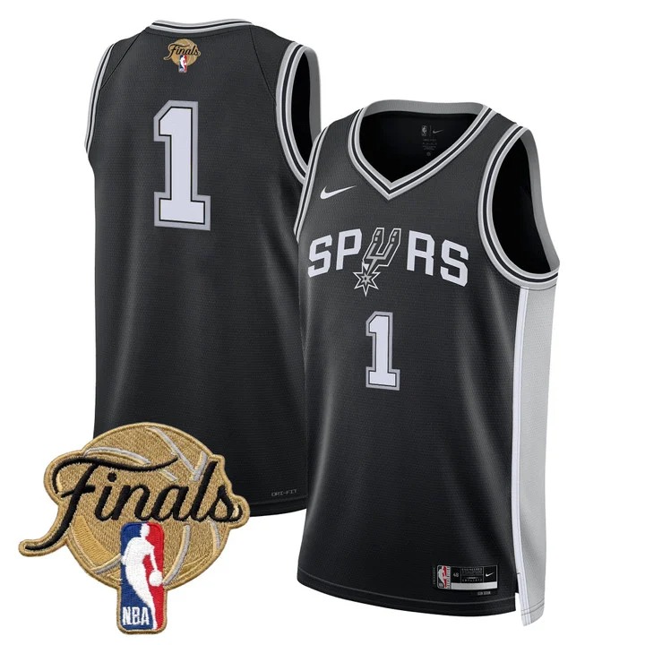 Men's San Antonio Spurs #1 Black 2026 Finals Icon Swingman Stitched Jersey