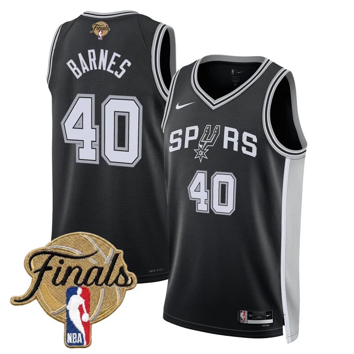Men's San Antonio Spurs #40 Harrison Barnes Black 2026 Finals Icon Swingman Stitched Jersey