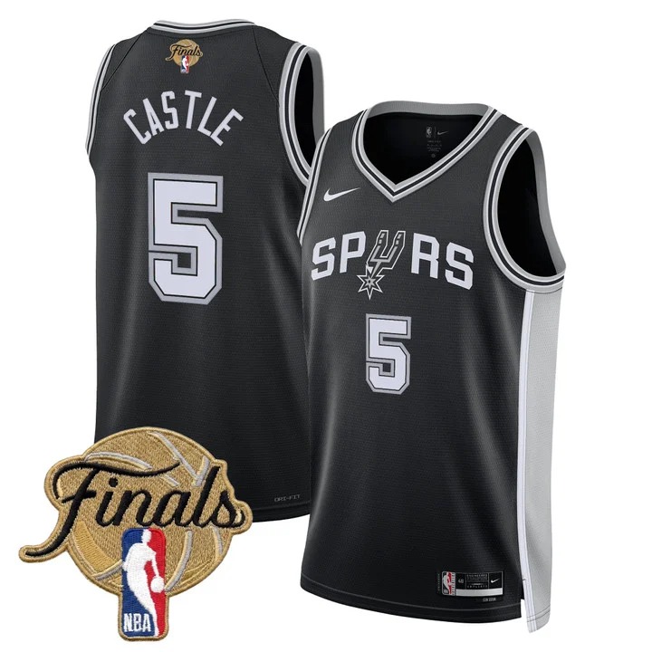 Men's San Antonio Spurs #5 Stephon Castle Black 2026 Finals Icon Swingman Stitched Jersey