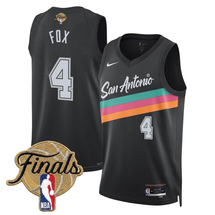 Men's San Antonio Spurs #4 De'Aaron Fox Black 2026 Finals City 25-26 Swingman Stitched Jersey