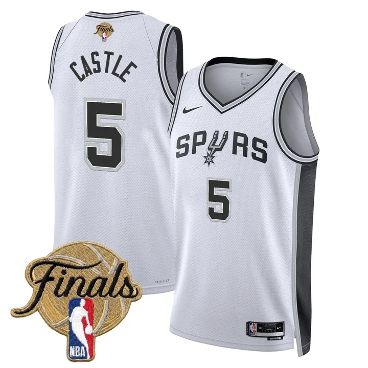 Men's San Antonio Spurs #5 Stephon Castle White 2026 Finals Association Swingman Stitched Jersey