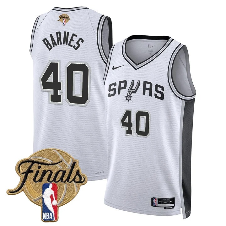 Men's San Antonio Spurs #40 Harrison Barnes White 2026 Finals Association Swingman Stitched Jersey