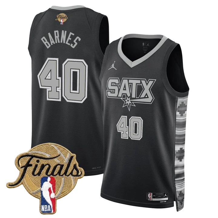 Men's San Antonio Spurs #40 Harrison Barnes Black 2026 Finals Statement Swingman Stitched Jersey