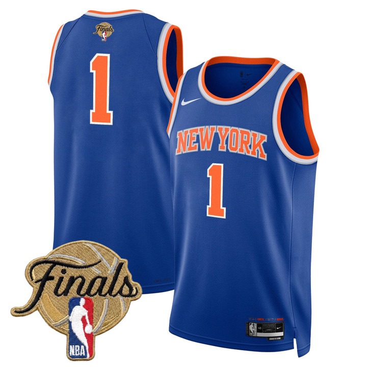 Men's New Yok Knicks #1 Blue 2026 Finals Patch Icon Edition Stitched Basketball Jersey