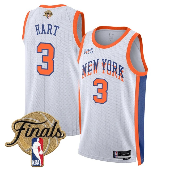 Men's New Yok Knicks #3 Josh Hart White 2026 Finals Patch 23-24 City Stitched Basketball Jersey
